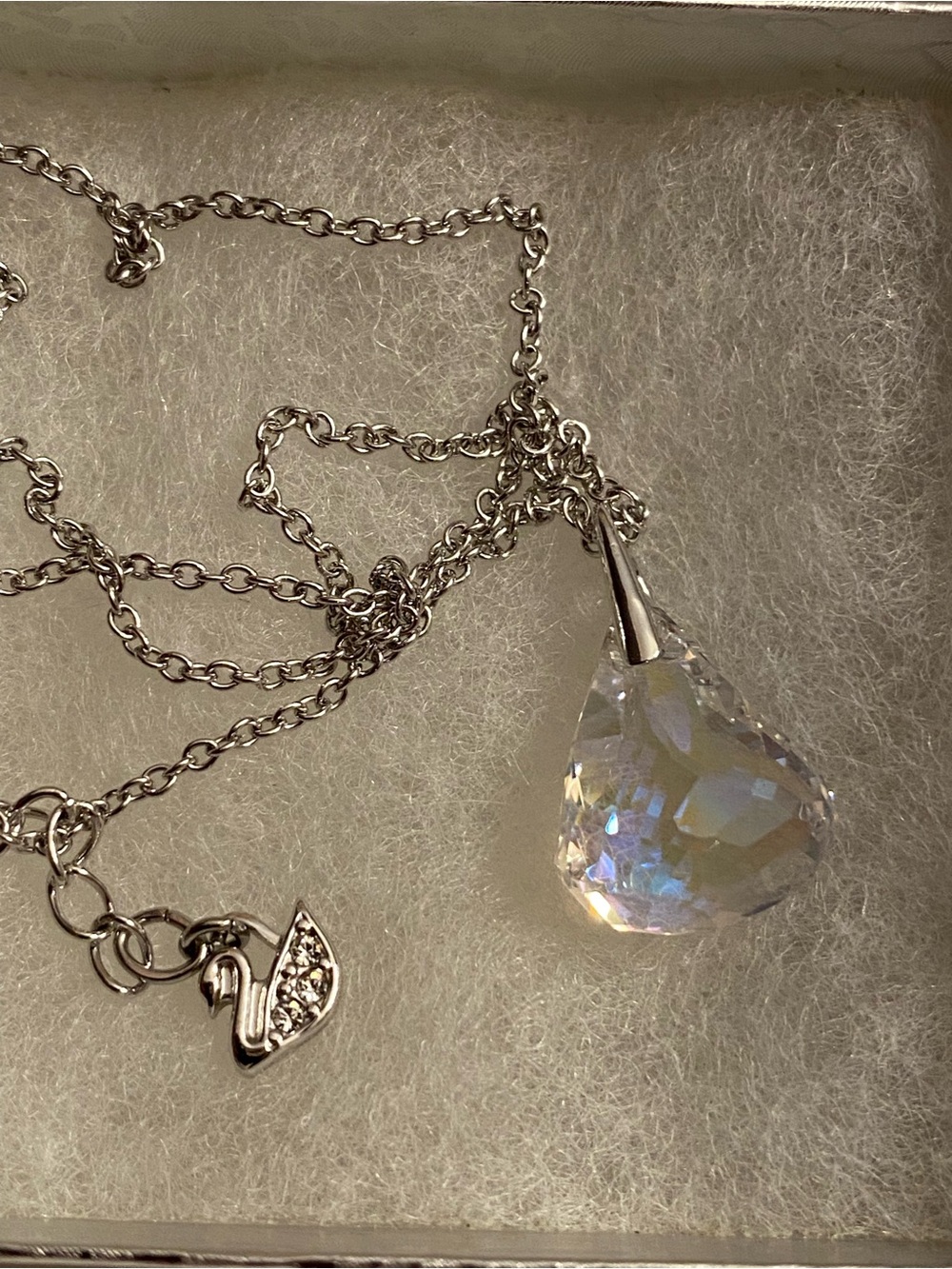 Swarovski Crystal Teardrop Silver Tone Pendant Necklace